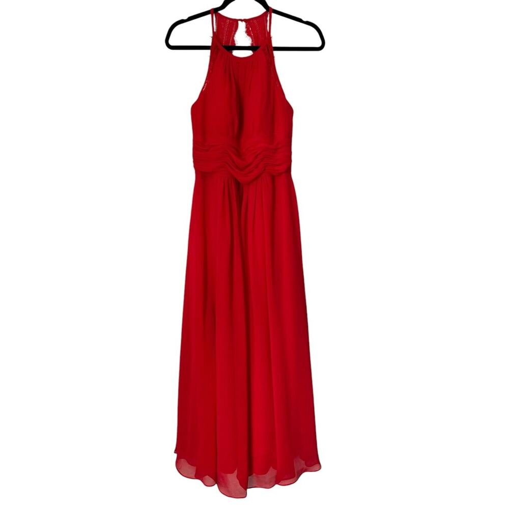 Azazie Dress‎ Size C Red Sleeveless Halter Keyhole Back Chiffon Prom Homecoming